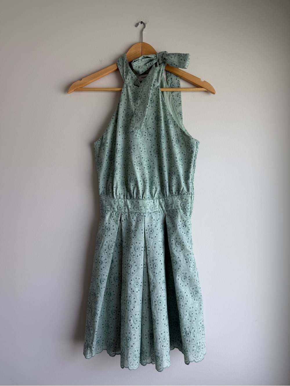 NAF NAF Paris Sage Green Eyelet Halter Dress Size 34